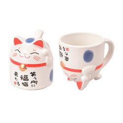 Mug Maneki-Neko Kanji bleu