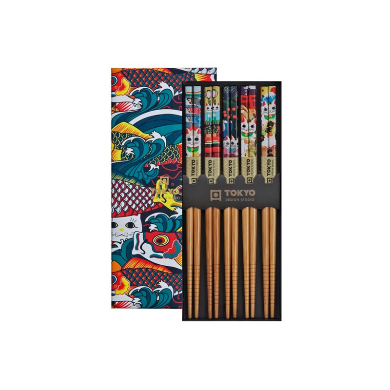Set de 5 baguettes • Lucky cats & Koi nobori